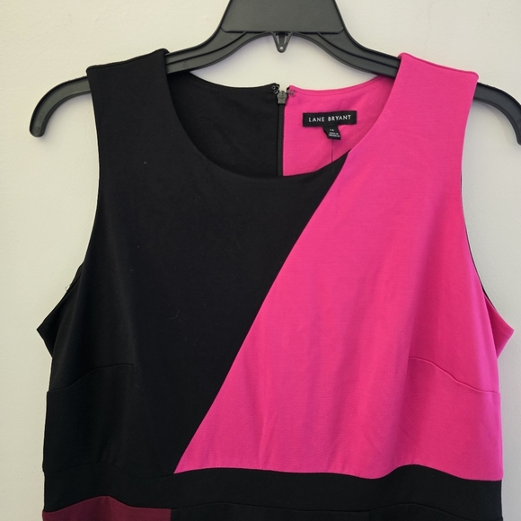 Lane Bryant Women's Plus Colorblock Sheath Pink Black Sleeveless Midi Dress 16 - Picture 3 of 6